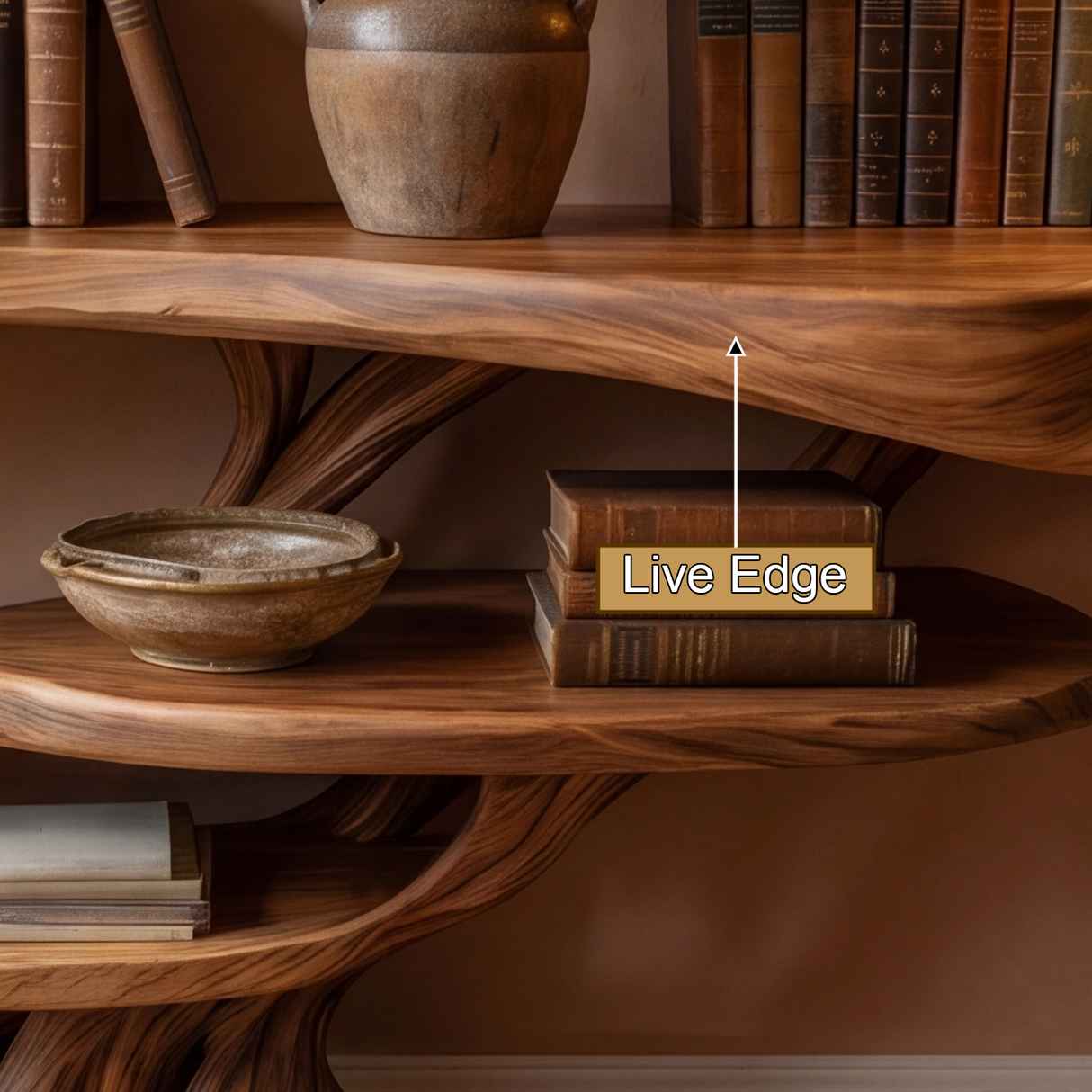 Drevanor Sculpted Solid Wood Console Table with Shelves - Timberustic Console Table with Shelves