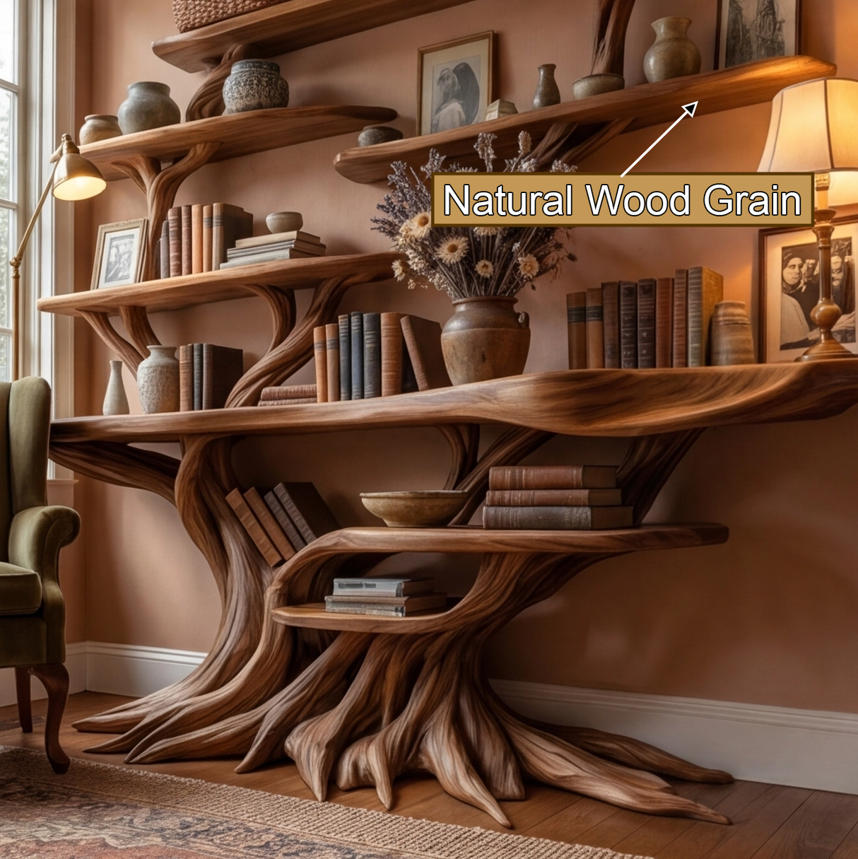 Drevanor Sculpted Solid Wood Console Table with Shelves - Timberustic Console Table with Shelves
