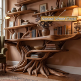 Drevanor Sculpted Solid Wood Console Table with Shelves - Timberustic Console Table with Shelves