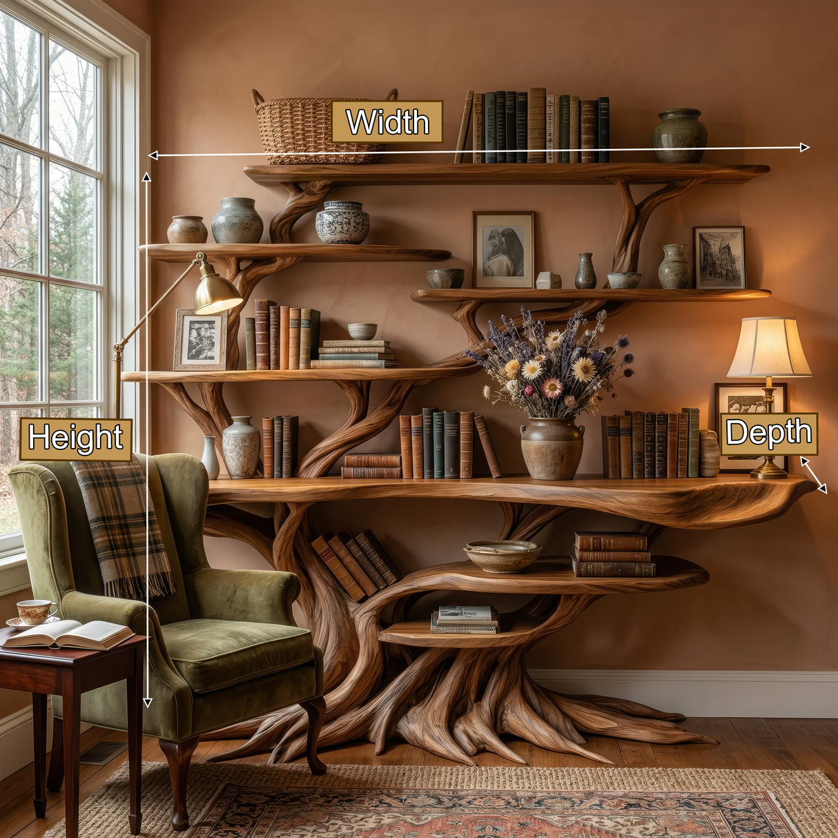 Drevanor Sculpted Solid Wood Console Table with Shelves - Timberustic Console Table with Shelves