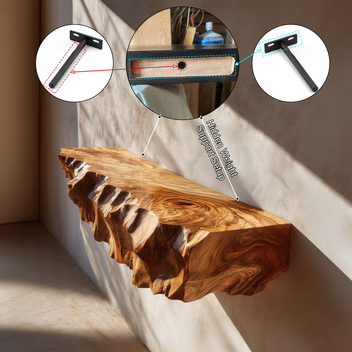 Drevion Mountain Live Edge Solid Wood Floating Shelf SPA215874 - Timberustic Floating Shelf