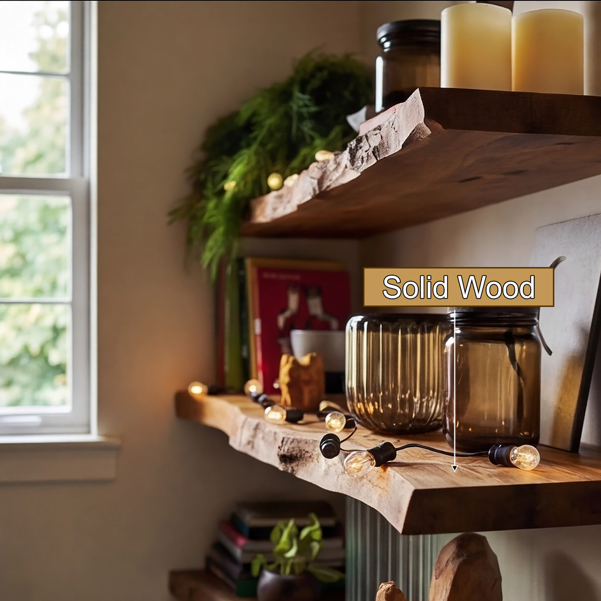 Drevon Live Edge Solid Wood Floating Shelf SPA214865 - Timberustic Floating Shelf