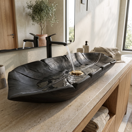 Driftara Handcrafted Solid Wood Leaf Vessel Sink Black - Timberustic Vessel Sinks
