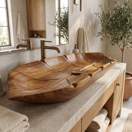 Driftara Handcrafted Solid Wood Leaf Vessel Sink Brown - Timberustic Vessel Sinks