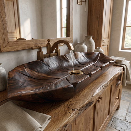 Driftara Handcrafted Solid Wood Leaf Vessel Sink Dark Walnut - Timberustic Vessel Sinks