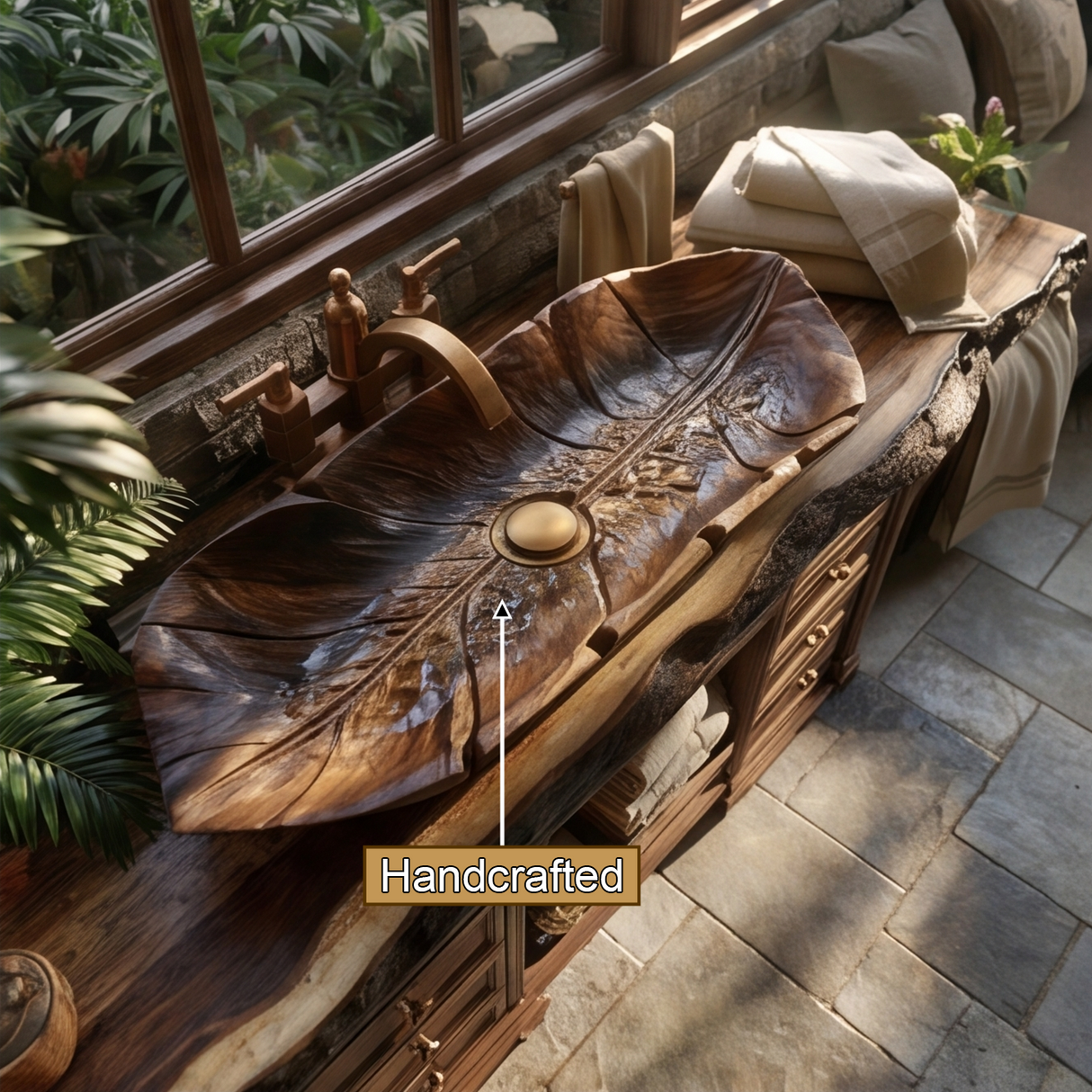 Driftara Handcrafted Solid Wood Leaf Vessel Sink - Timberustic Vessel Sinks