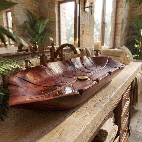 Driftara Handcrafted Solid Wood Leaf Vessel Sink Mahogany - Timberustic Vessel Sinks