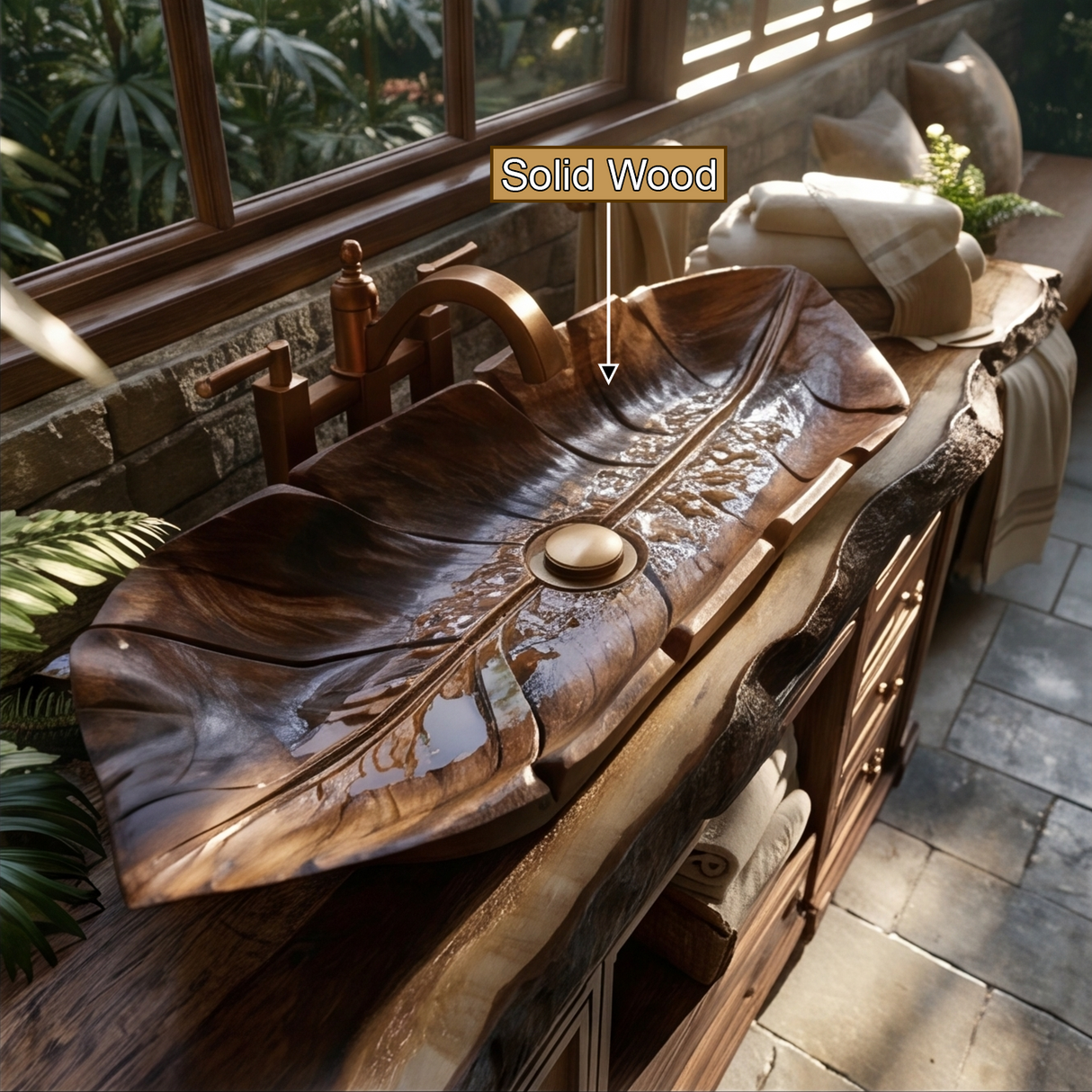 Driftara Handcrafted Solid Wood Leaf Vessel Sink - Timberustic Vessel Sinks