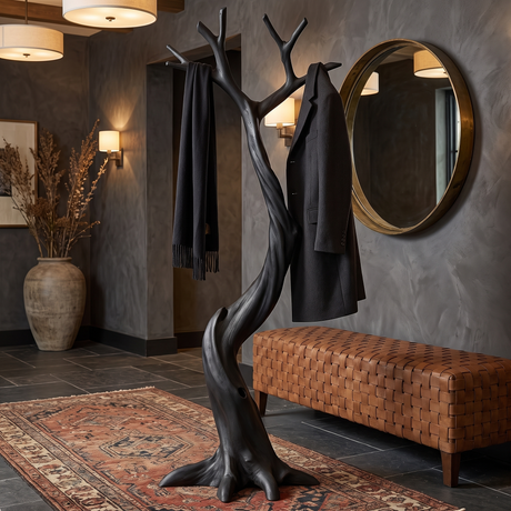 Driftbark Handcrafted Sculpted Solid Wood Tree Coat Rack Black - Timberustic Tree Coat Rack