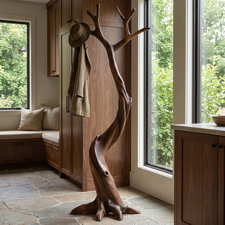 Driftbark Handcrafted Sculpted Solid Wood Tree Coat Rack Dark Walnut - Timberustic Tree Coat Rack