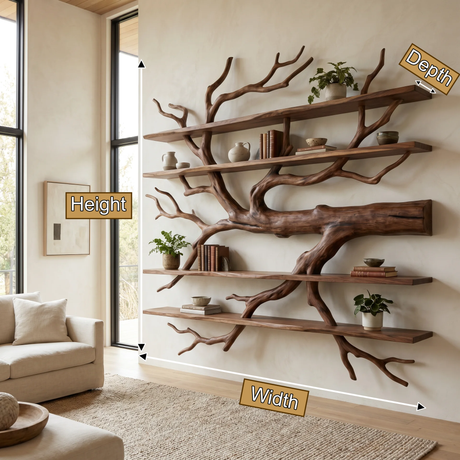 Driftbark Handcrafted Solid Wood Floating Tree Bookshelf - Timberustic Floating Tree Bookshelf