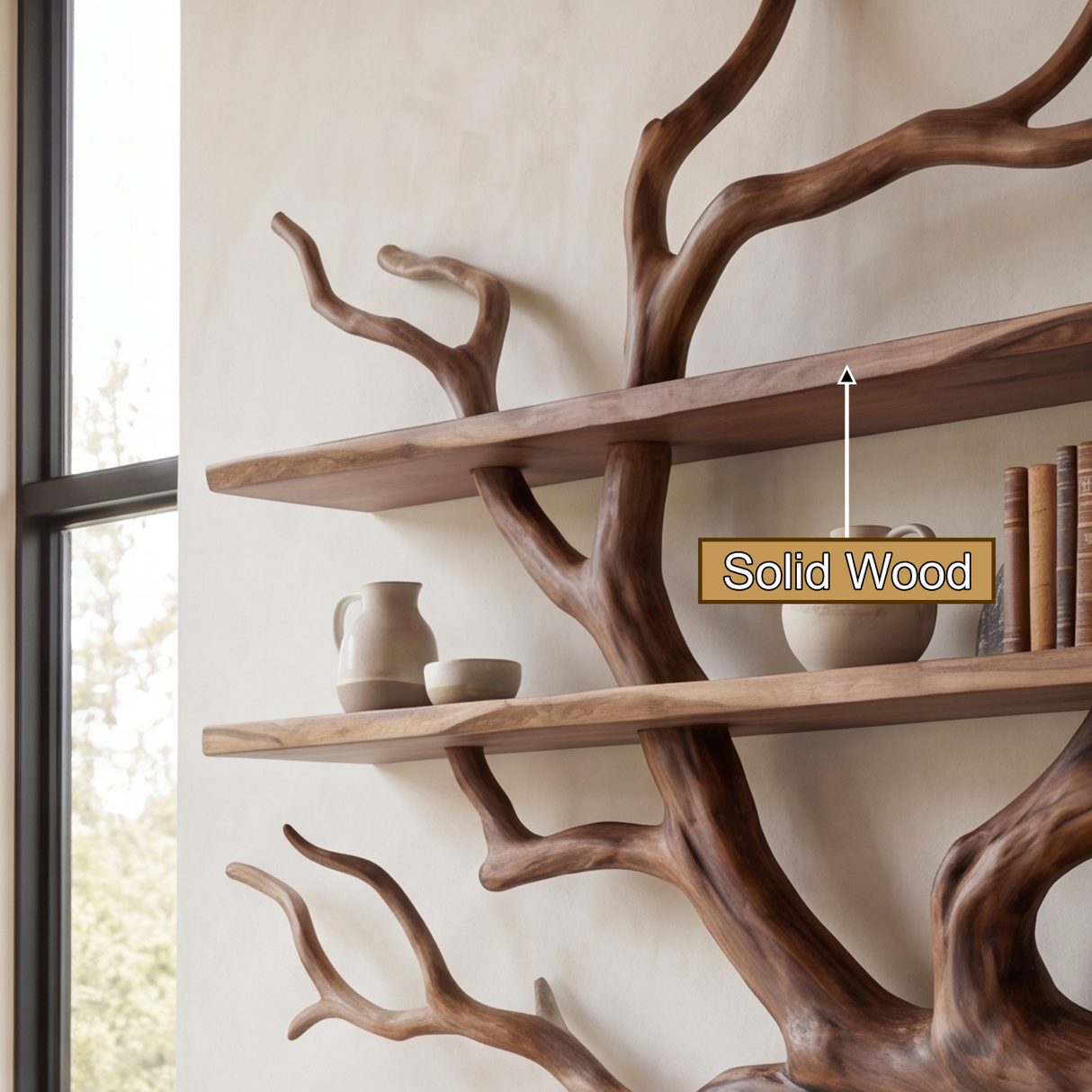 Driftbark Handcrafted Solid Wood Floating Tree Bookshelf