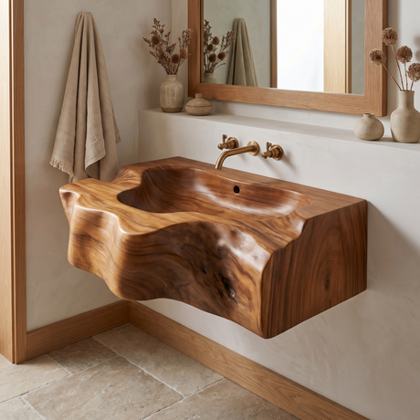 Drifthewn Handcrafted Live Edge Solid Wood Floating Bathroom Vanity with Drawers Brown - Timberustic Floating Bathroom Vanity with Integrated Sink