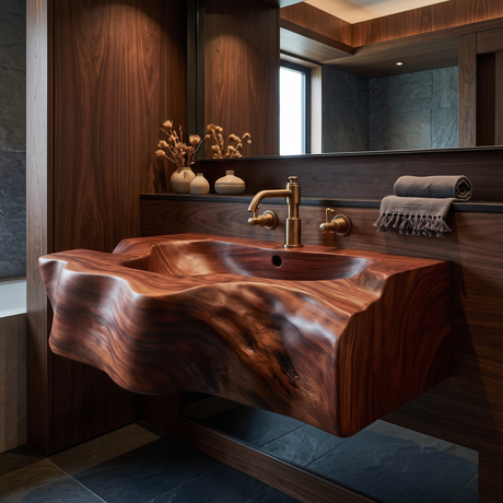 Drifthewn Handcrafted Live Edge Solid Wood Floating Bathroom Vanity with Drawers Mahogany - Timberustic Floating Bathroom Vanity with Integrated Sink