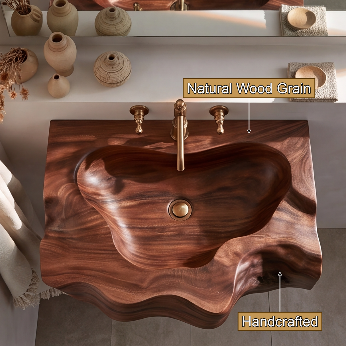 Drifthewn Handcrafted Live Edge Solid Wood Floating Bathroom Vanity with Drawers