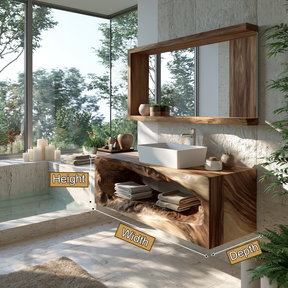 Driftmoor Sculpted Solid Wood Floating Bathroom Vanity with Open Storage