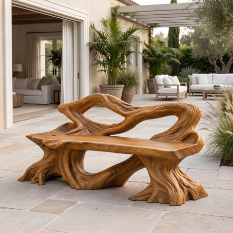 Driftmoor Sculpted Solid Wood Outdoor Bench Teak - Timberustic Bench