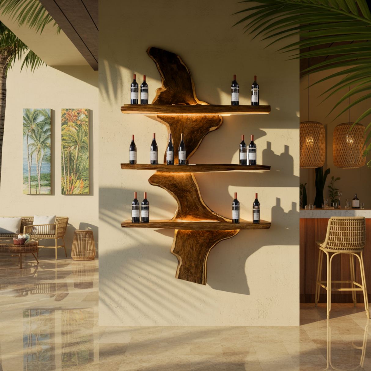 Driftwood Edge Floating Wine Rack