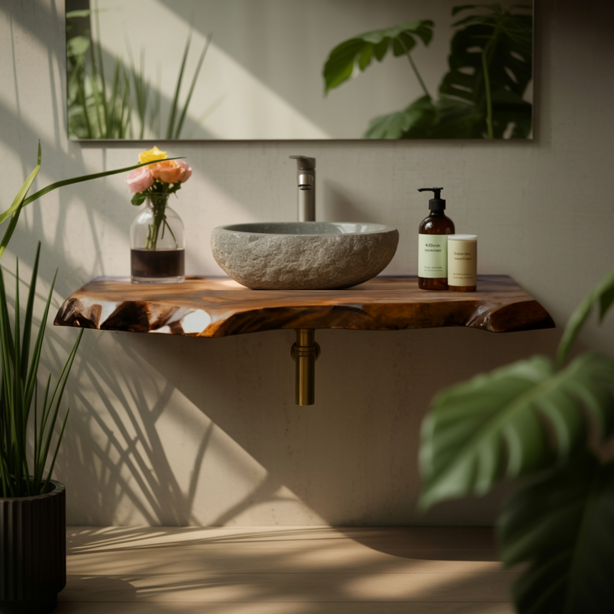 Driftwood Live Edge Wood Floating Bathroom Vanity