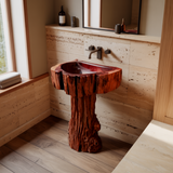 Driftwood Rustic Hand-Sculpted Solid Wood Pedestal Bathroom Sink