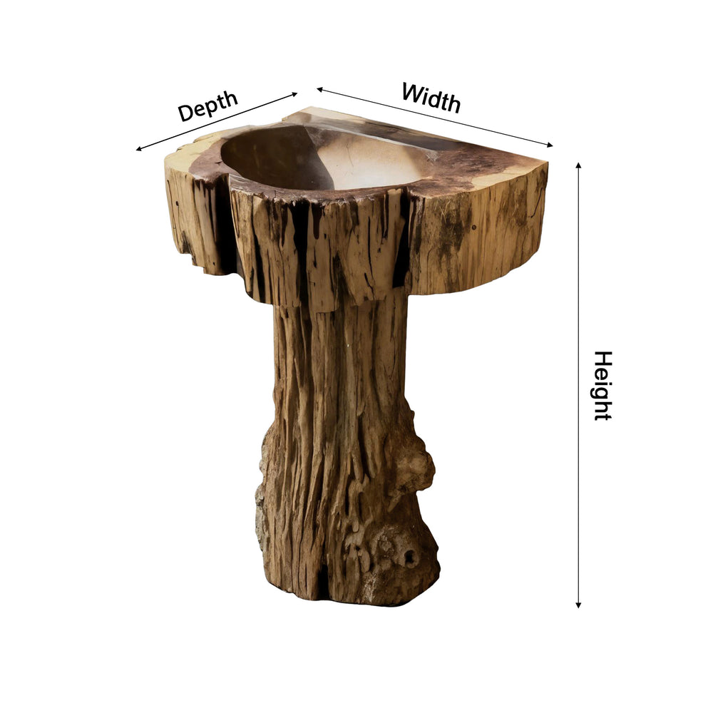 Sink Display Tree Driftwood Rustic Hand-Sculpted Solid Wood Pedestal Bathroom Sink ...