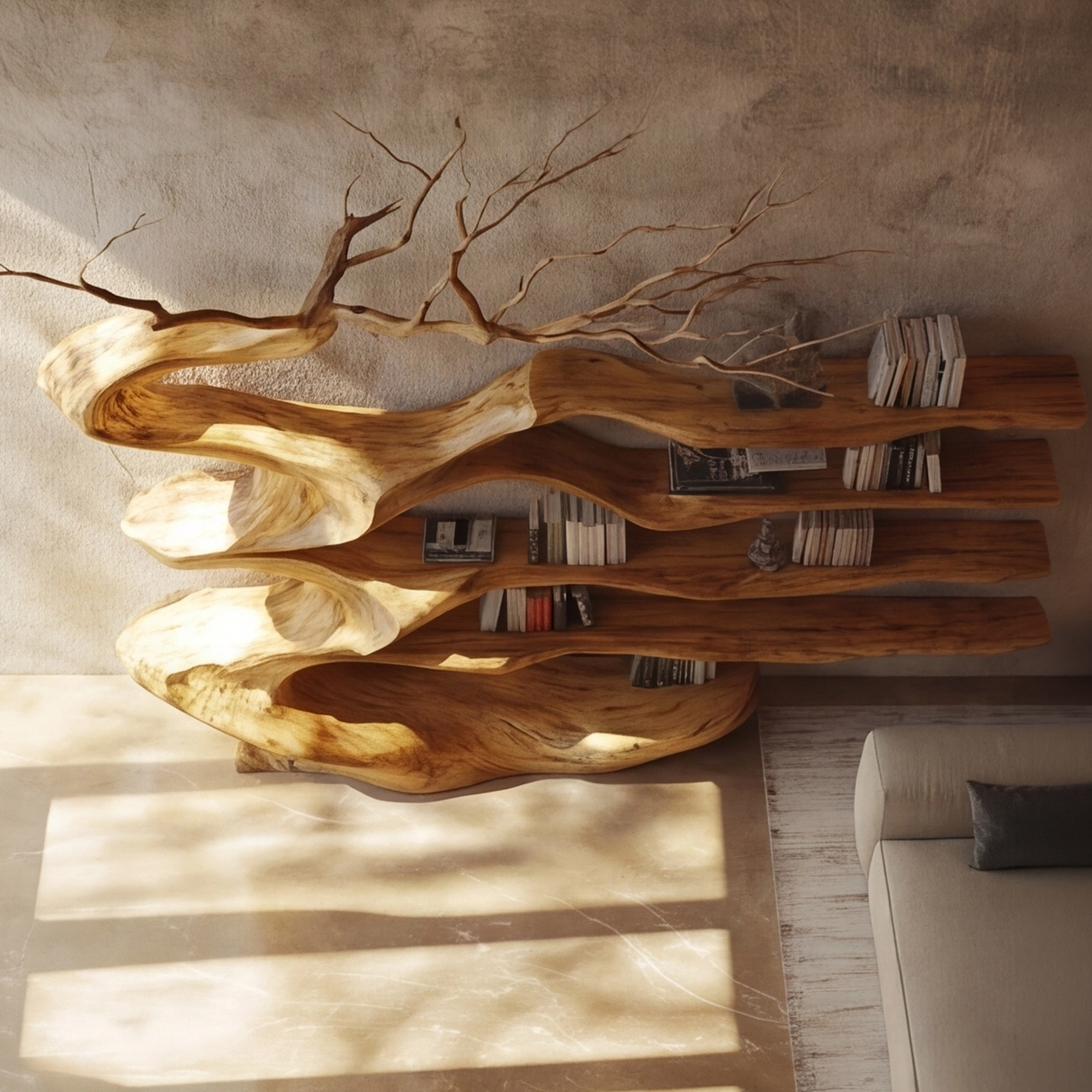 Driftwyn Sculpted Solid Wood Tree Bookshelf - Timberustic Tree Bookshelf