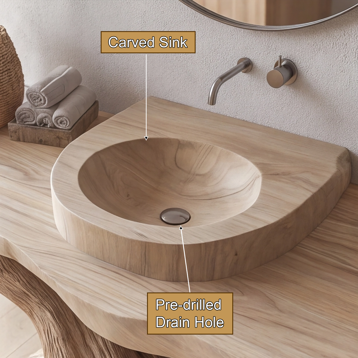 Druvane Rootform Sculpted Solid Wood Freestanding Bathroom Vanity - Timberustic Freestanding Bathroom Vanity