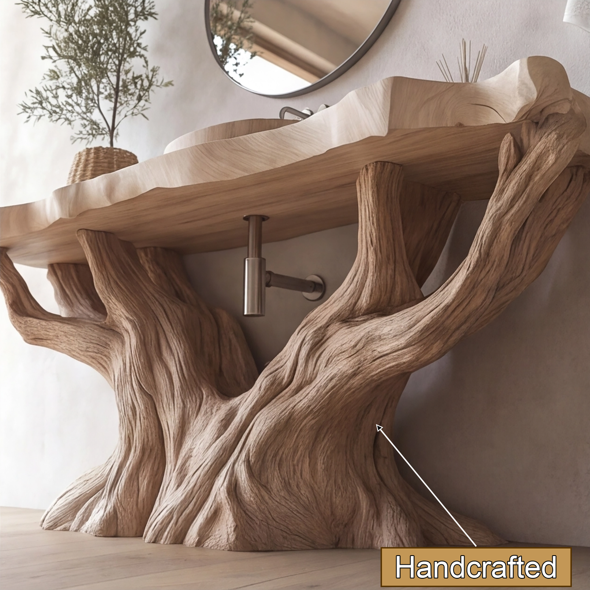 Druvane Rootform Sculpted Solid Wood Freestanding Bathroom Vanity - Timberustic Freestanding Bathroom Vanity