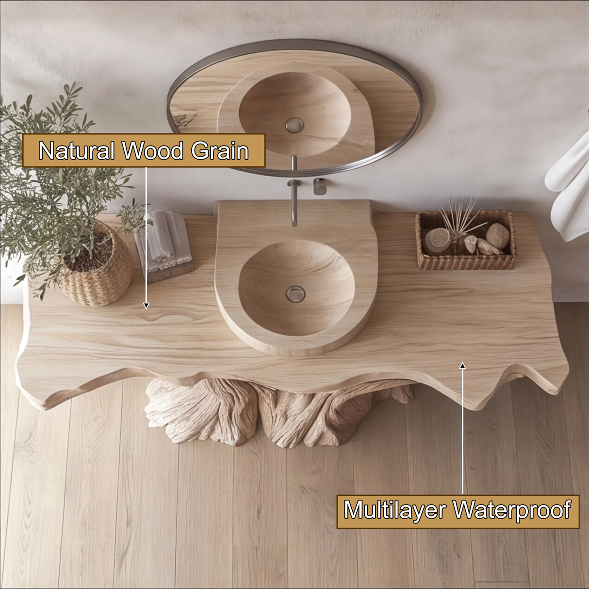 Druvane Rootform Sculpted Solid Wood Freestanding Bathroom Vanity - Timberustic Freestanding Bathroom Vanity