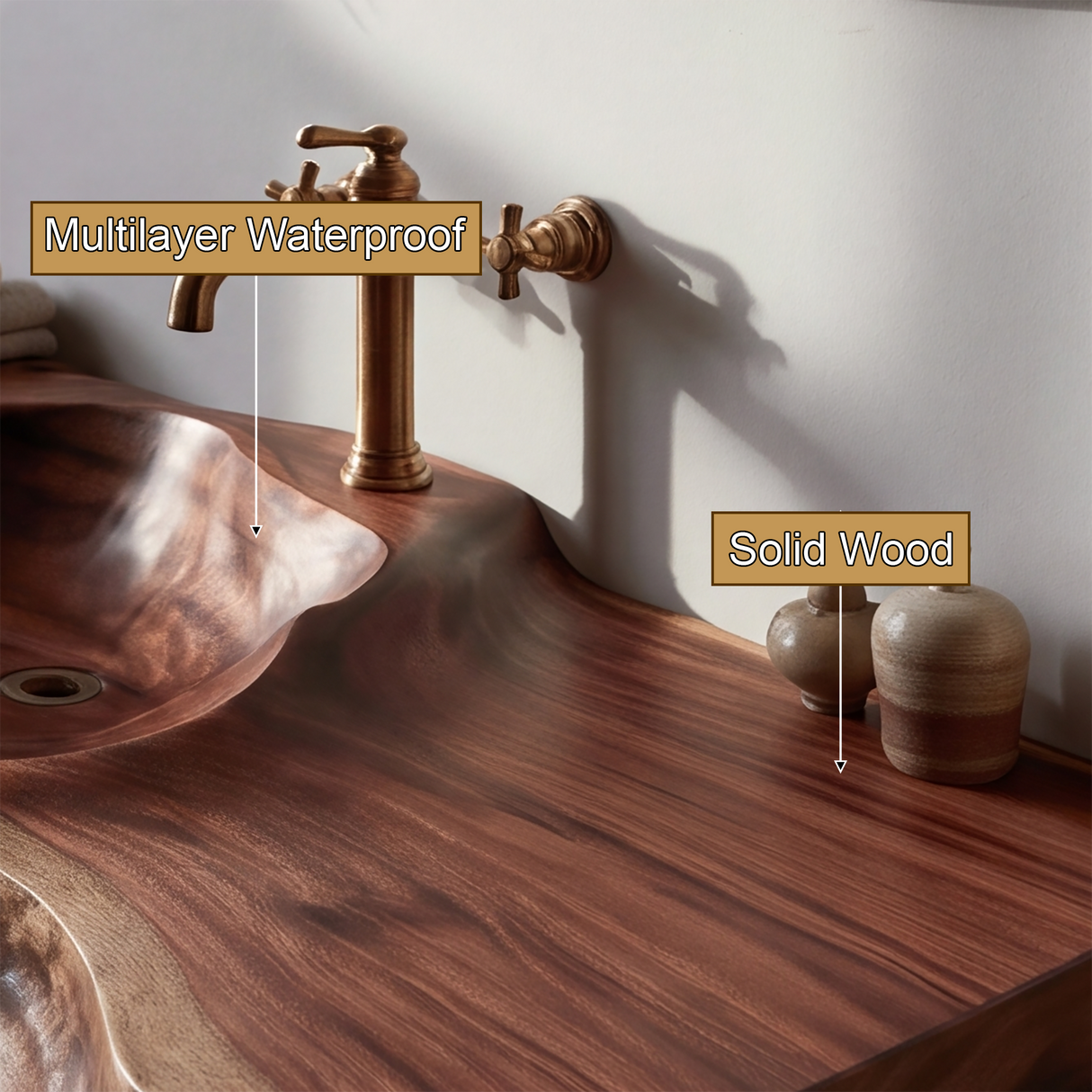 Duskridge Handcrafted Live Edge Solid Wood Floating Bathroom Vanity with Integrated Sink