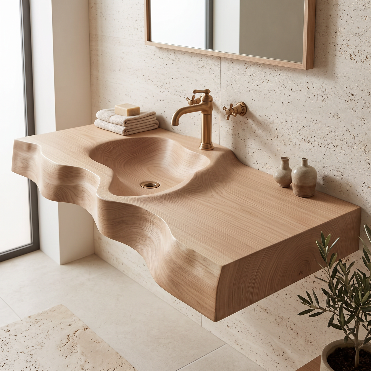 Duskridge Handcrafted Live Edge Solid Wood Floating Bathroom Vanity with Integrated Sink