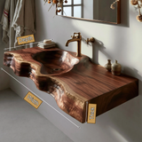 Duskridge Handcrafted Live Edge Solid Wood Floating Bathroom Vanity with Integrated Sink