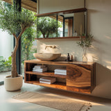 Echra Modern Japandi Handcrafted Solid Wood Floating Bathroom Vanity With Drawers