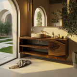 Echra Modern Japandi Handcrafted Solid Wood Floating Bathroom Vanity With Drawers