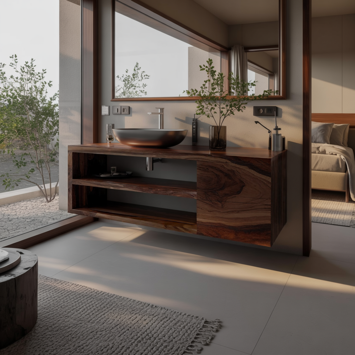 Echra Modern Japandi Handcrafted Solid Wood Floating Bathroom Vanity With Drawers