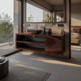 Echra Modern Japandi Handcrafted Solid Wood Floating Bathroom Vanity With Drawers