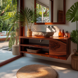 Echra Modern Japandi Handcrafted Solid Wood Floating Bathroom Vanity With Drawers