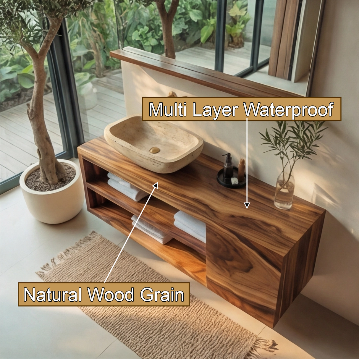 Echra Modern Japandi Handcrafted Solid Wood Floating Bathroom Vanity With Drawers - Timberustic Floating Bathroom Vanity With Drawers