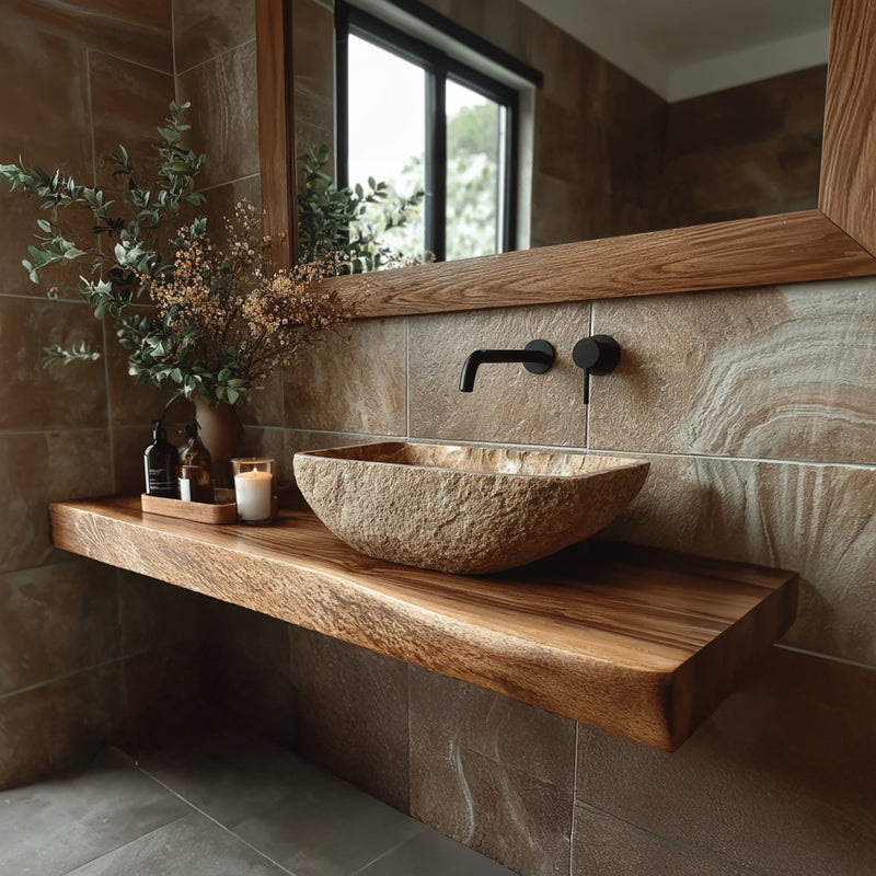 Echra Rustic Handcrafted Solid Wood Floating Bathroom Vanity Slab ...