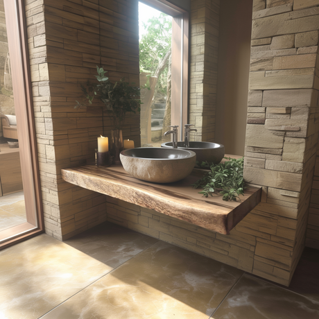 Echra Rustic Handcrafted Solid Wood Floating Bathroom Vanity Slab