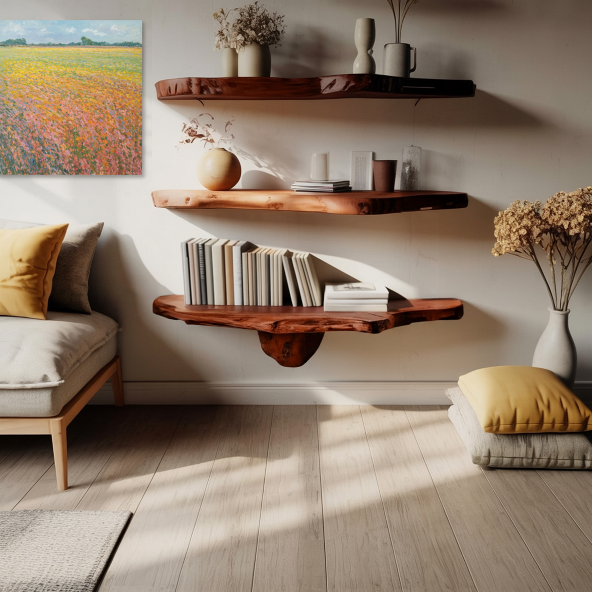 Echra Sculptural Handcrafted Solid Wood Mushroom Floating Shelf