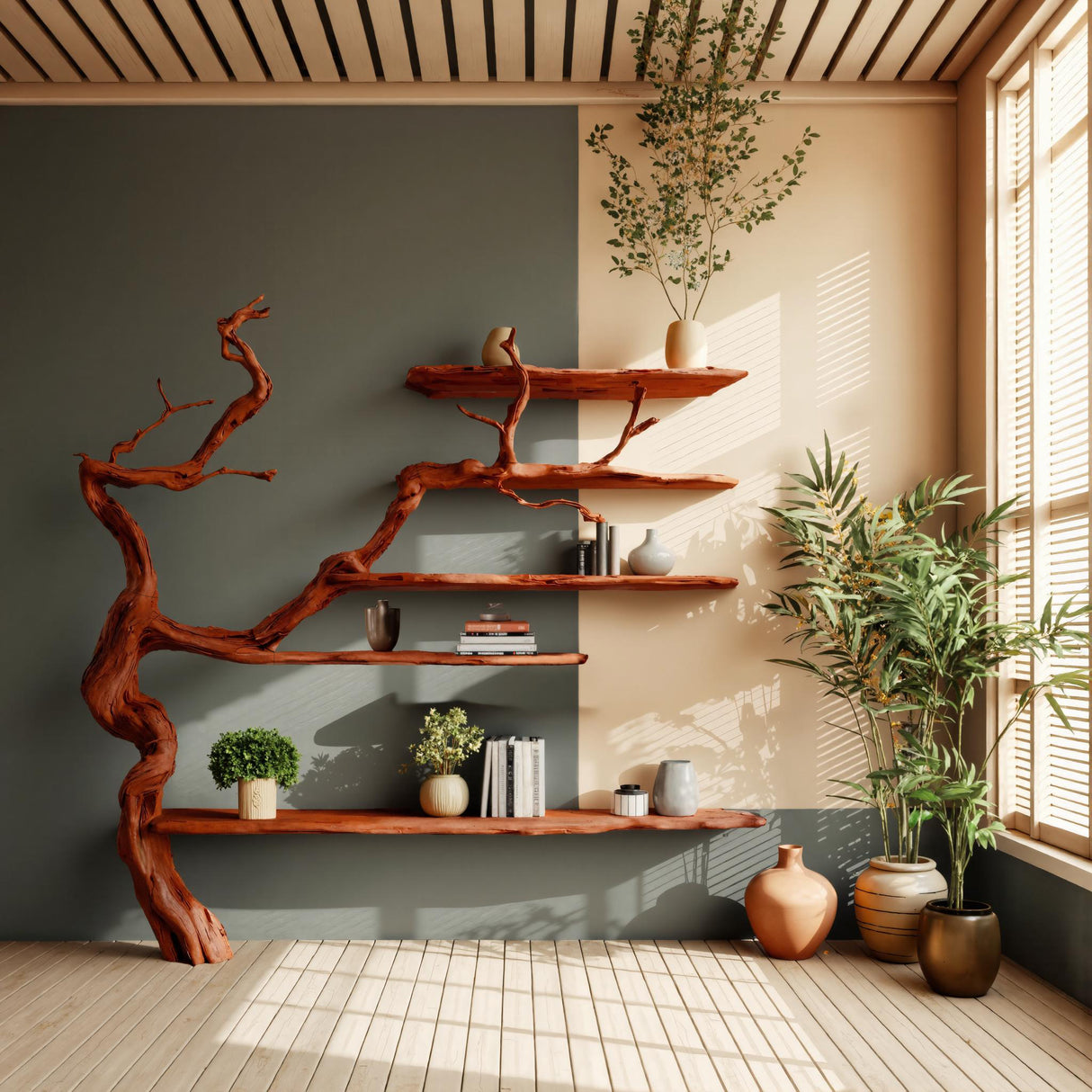 Elara Organic Modern Solid Wood Tree Bookshelf