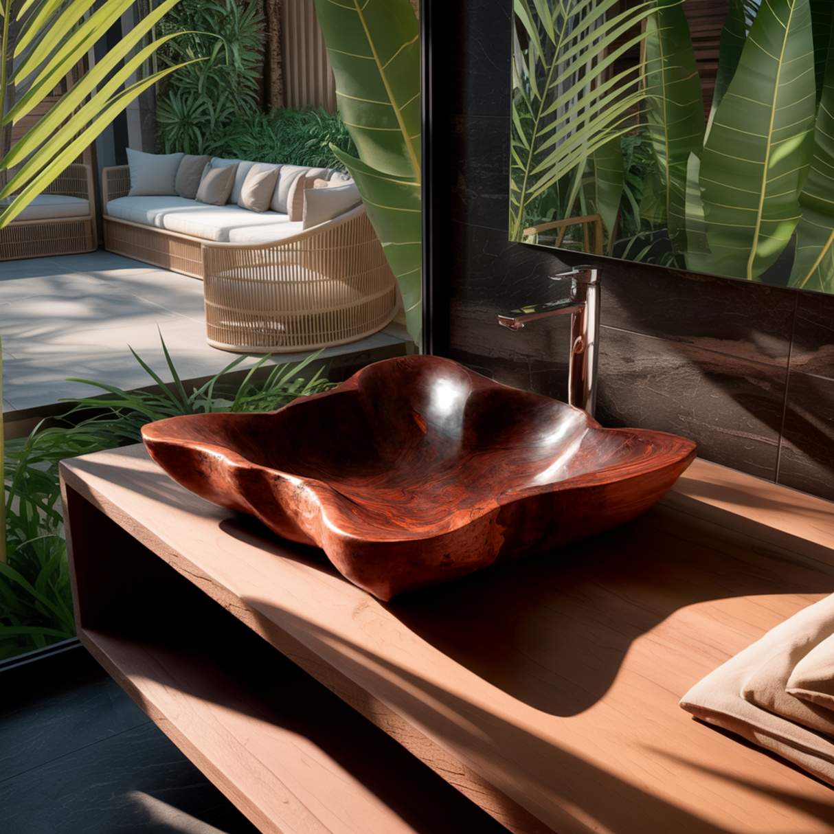 Elarin Bloom Handcrafted Solid Wood Vessel Sink