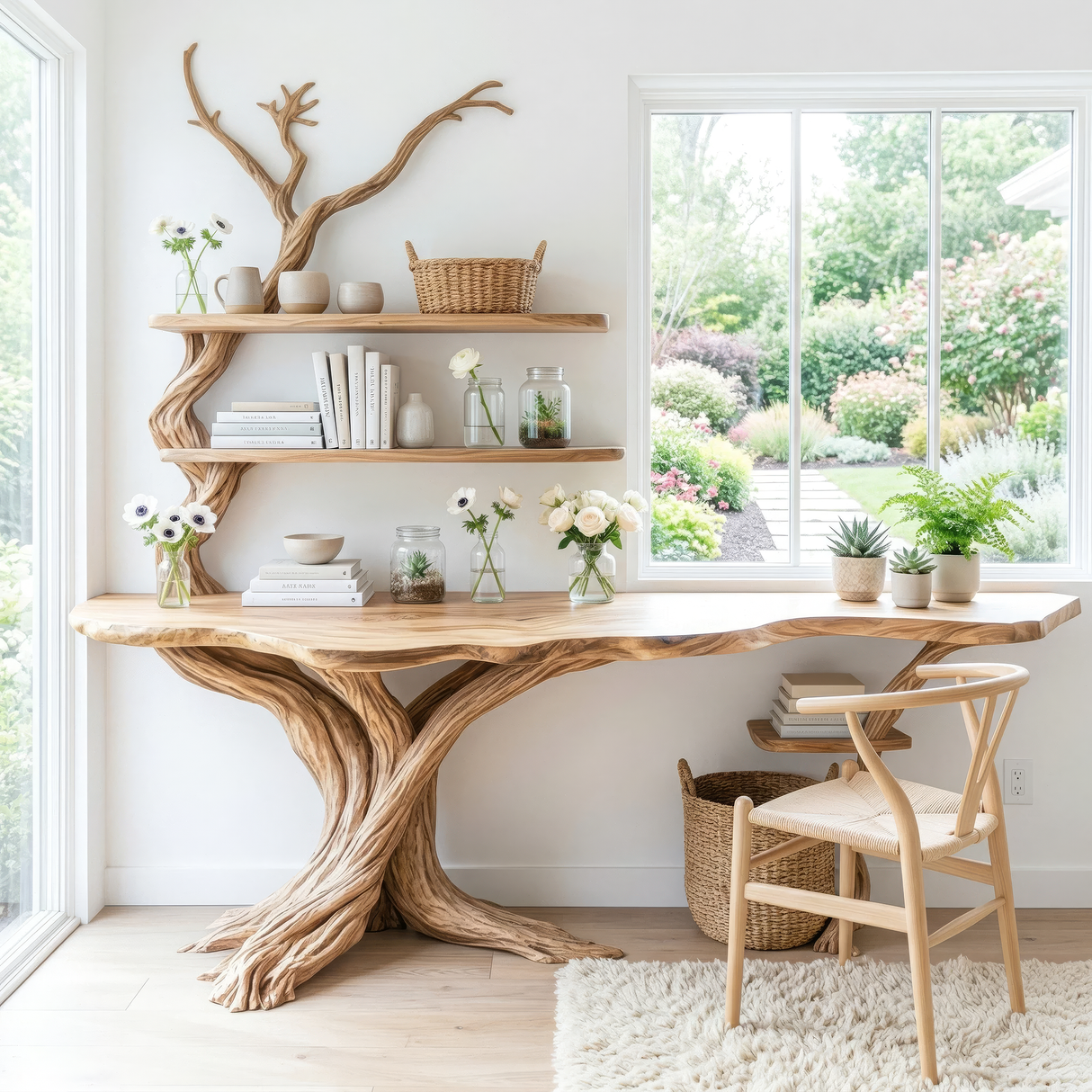 Elarin Sculpted Solid Wood Console Table with Shelves - Timberustic Console Table with Shelves