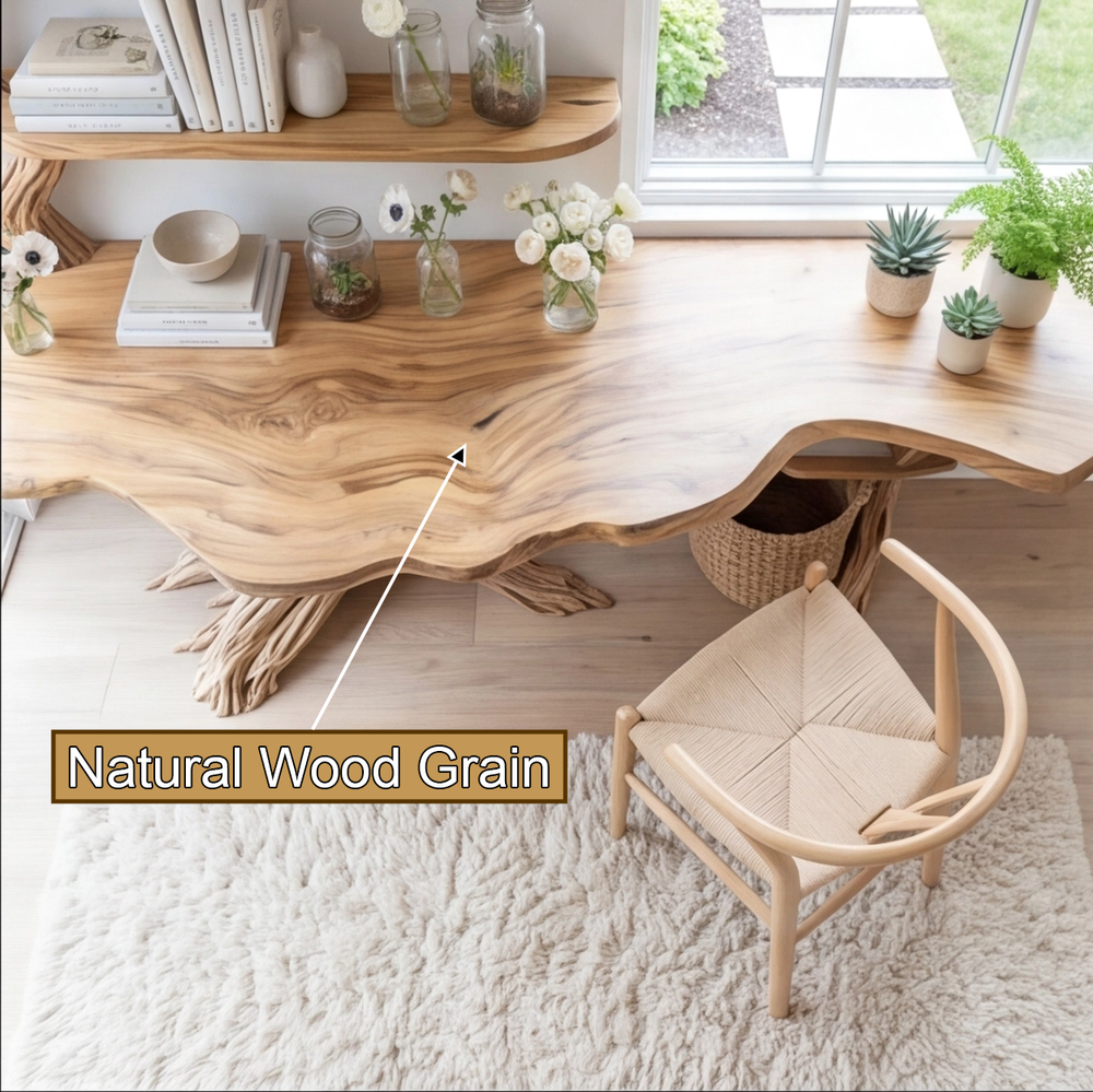 Elarin Sculpted Solid Wood Console Table with Shelves, Organic Modern ...