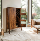 Elarion Handcrafted Solid Wood Bar Cabinet