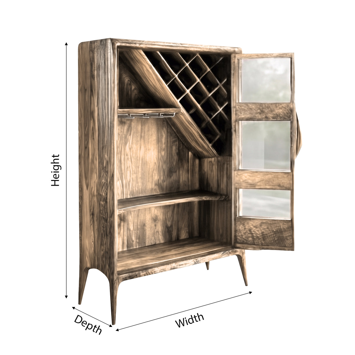 Elarion Handcrafted Solid Wood Bar Cabinet