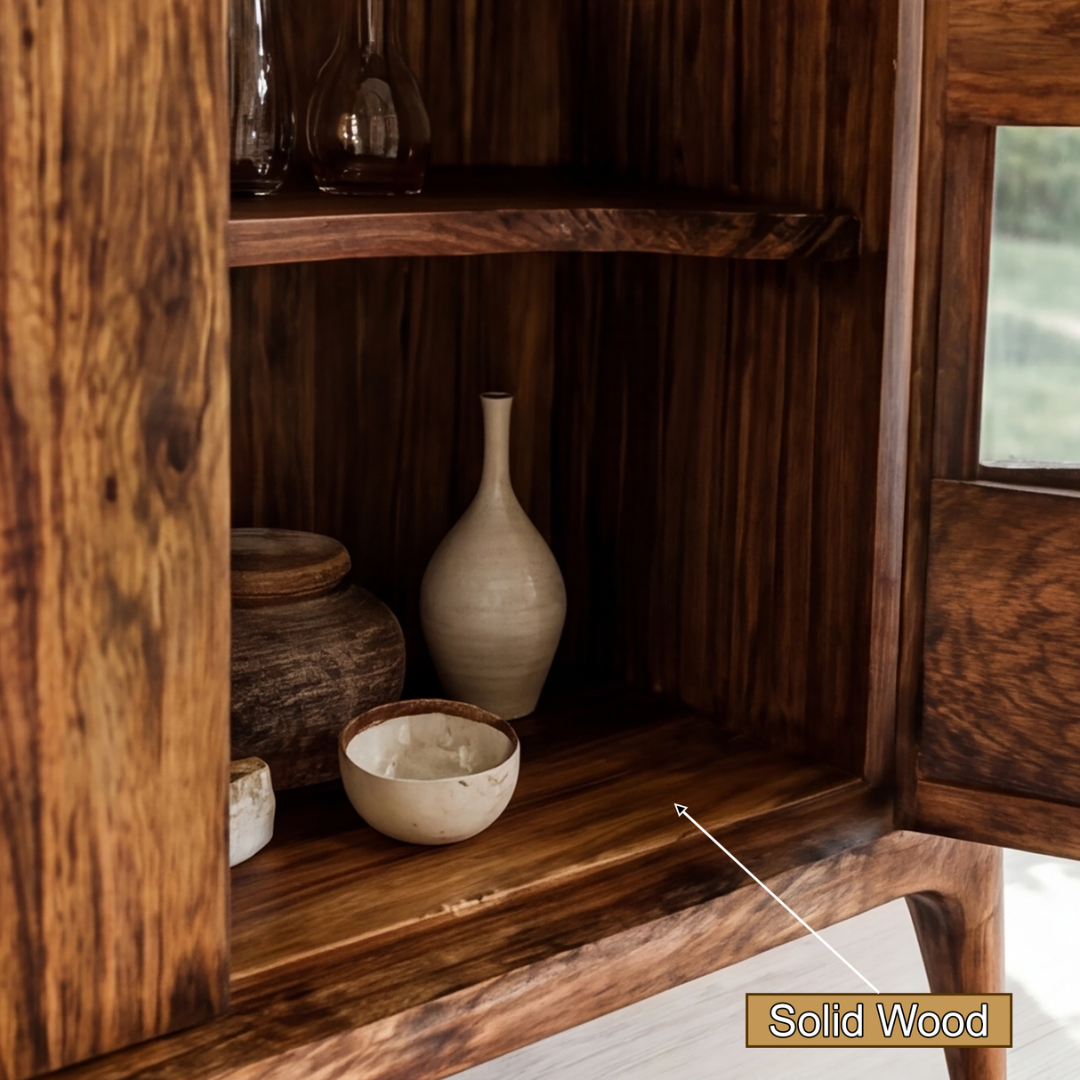Elarion Handcrafted Solid Wood Bar Cabinet