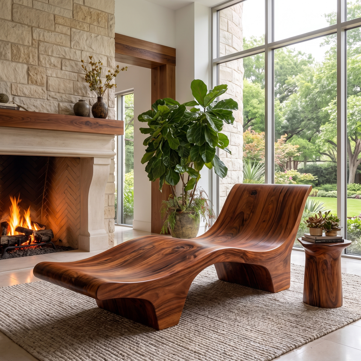 Elarion Handcrafted Solid Wood Chaise Lounge