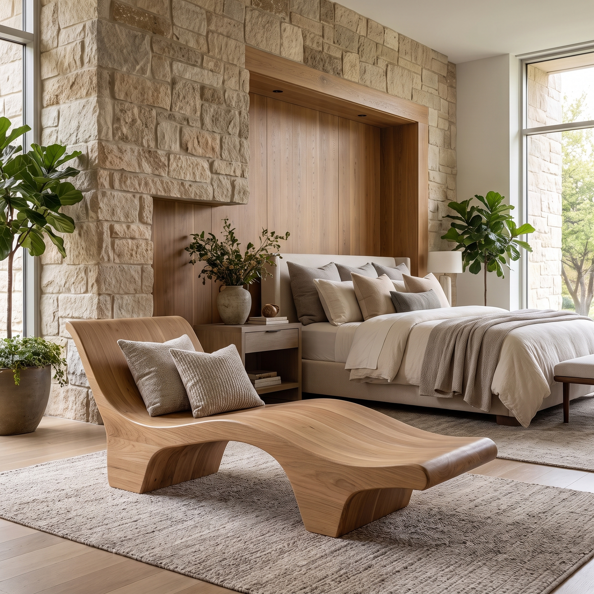 Elarion Handcrafted Solid Wood Chaise Lounge